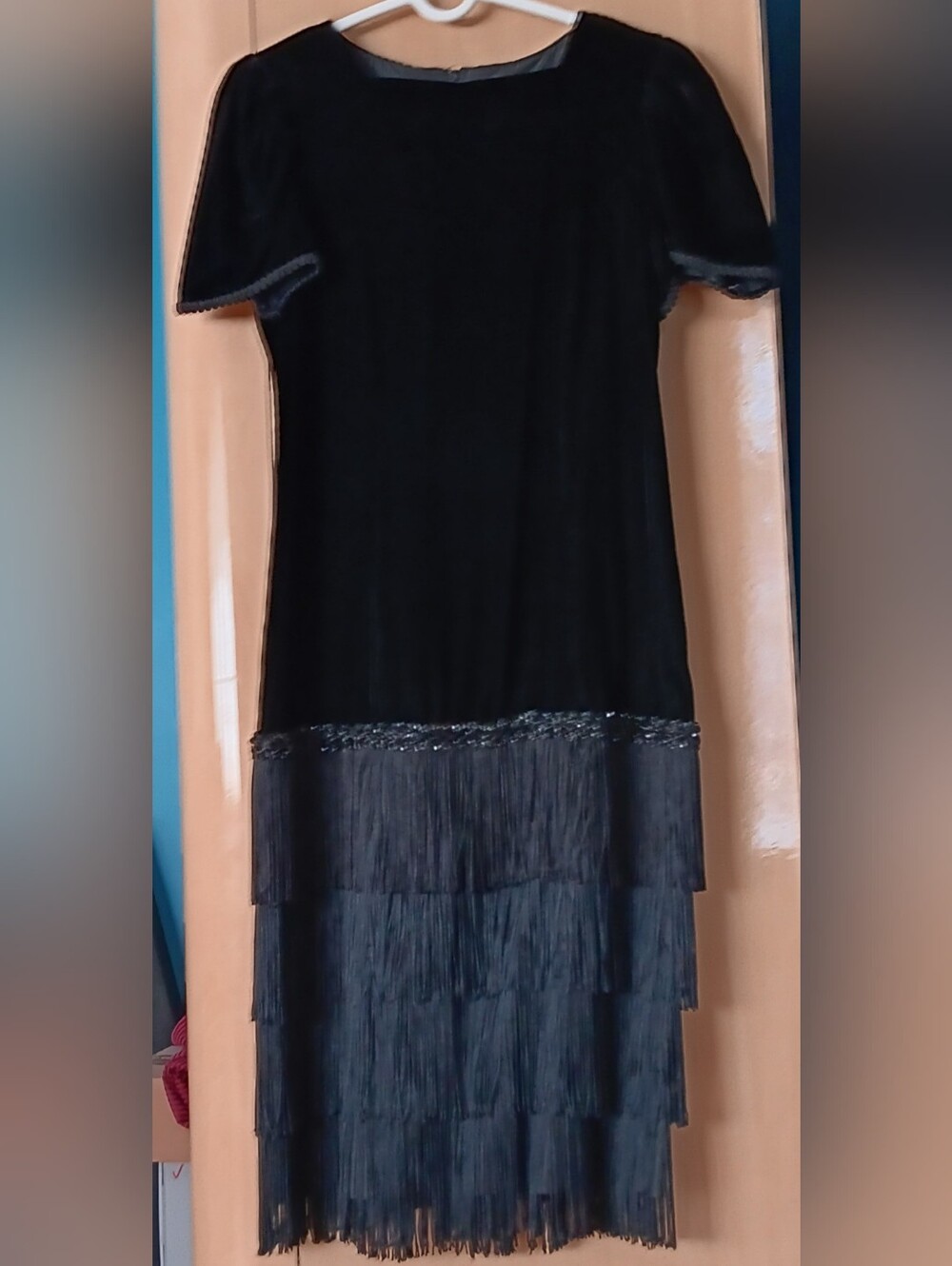 Black Velour Fringe Flapper Style Dress